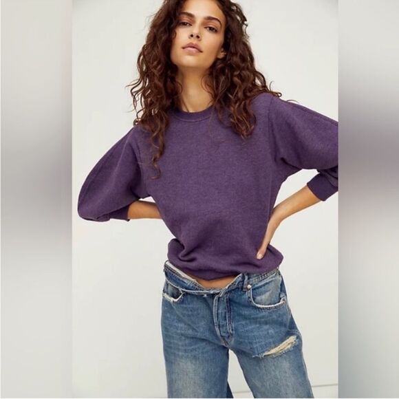AGOLDE Thora Sweatshirt Cropped Grape Heather Crewneck 3/4 Sleeve Sz medium - Picture 1 of 14
